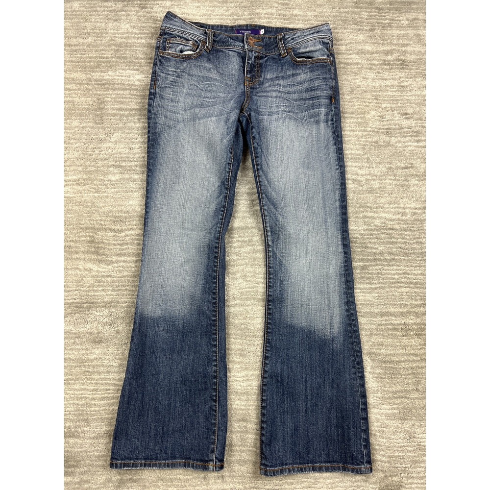 Vigoss Jeans Womens 7 Blue Bootcut Low Rise Whiskered Embroidered Flap Pocket